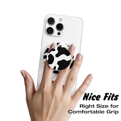 Svanove Magnetic Phone Grip Compatible with Magsafe Phone Grip Holder, Collapsible Cow Print Mag Safe Cellphone Grips Kickstand, Cute Trendy Animal Pattern Stand for iPhone Samsung Android, Black - color: Cow Blcak