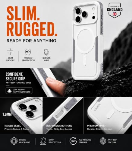 LOOXER® Heavy Duty Rugged Magnetic Case for iPhone 17 Pro (6.3”) | Military Grade Shockproof Protection,MagSafe Compatible+ Tempered Glass Included (White, 17 Pro) - color: White, size: 17 Pro