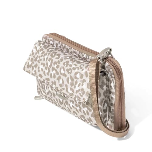 Baggallini Rfid Phone Wallet Crossbody - color: Mocha Cheetah Print