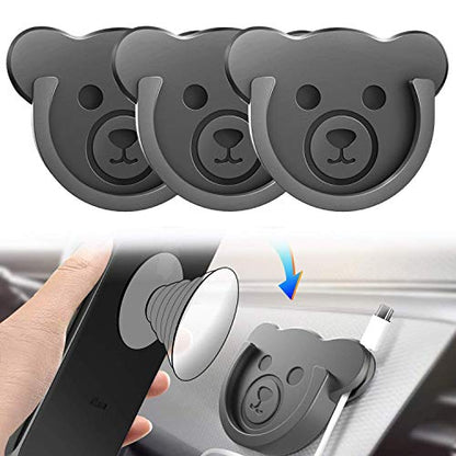 Socket Car Mount for Phone Holder Cute Bear Style Silicone Grip Stand with Phone line Clasp for Collapsible Socket User Used on Dashboard, Home, Office, Kitchen, Desk, Wall (Black) 3 Pack