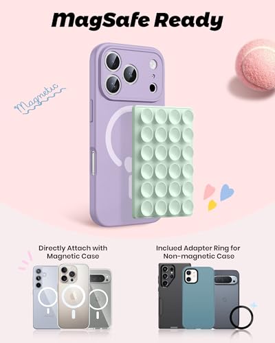 amBand Cute Preppy Stuff Silicone Suction Cup Phone Mount, Detachable Sticky Grip Holder for MagSafe Case, Easy to Use Video Accessories for Yoga/Dance/Call/Fitness, Matcha Green - color: Matcha Green