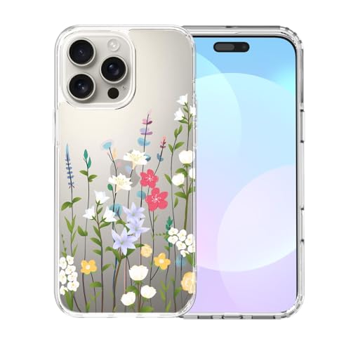 IAIYOXI Clear Case for iPhone 16 Pro Max, [Crystal Clear Military-Grade Drop Protection], Non-Yellowing, Slim Lightweight Transparent TPU Bumper Phone Case Cover Design - Litte Flower - color: Litte Flowers, size: iPhone 16 Pro Max