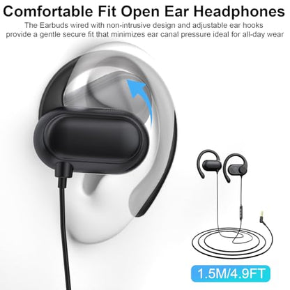 Open Ear Headphones Wired 3.5mm Earphones for Chormebook Laptop PC