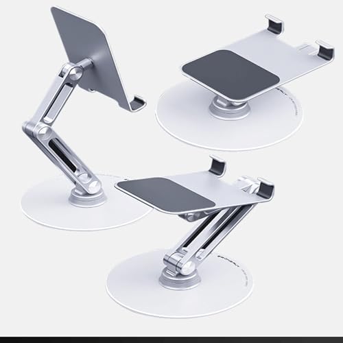 Cell Phone & Tablet Stand for Desk, Adjustable 360° Swivel Aluminum Alloy Desktop Phone Holder with 360-degree Rotating Base and Dual Axis Adjustment for 4"-13" Phone and Tablet - color: L08-Silver