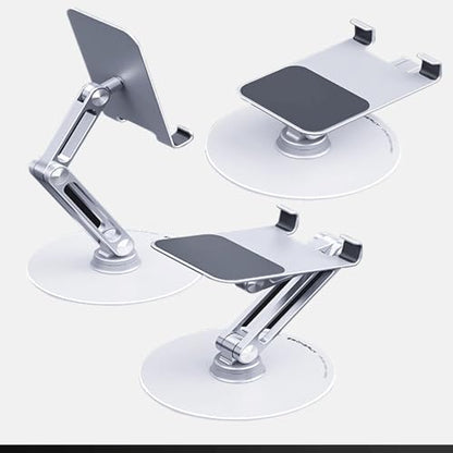 Cell Phone & Tablet Stand for Desk, Adjustable 360° Swivel Aluminum Alloy Desktop Phone Holder with 360-degree Rotating Base and Dual Axis Adjustment for 4"-13" Phone and Tablet - color: L08-Silver