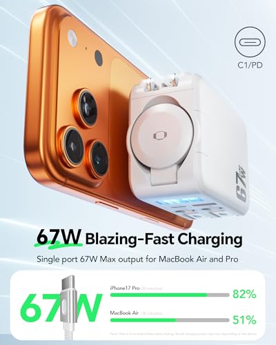 5-in-1 67W Retractable USB-C Wall Charger, for Apple Watch & iPhone & iPad