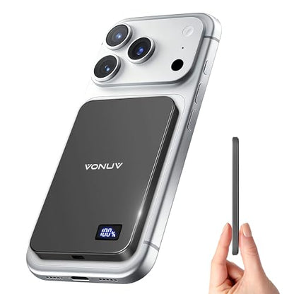 Magnetic Portable Charger 5000mAh, 15W Ultra Slim Wireless Portable Charger, Fast Charging for iPhone 17/16/15/14/13/12 Pro/Pro Max/Plus, Metal Shell, USB-C Cable to Charge Other Phones (Grey) - color: Grey