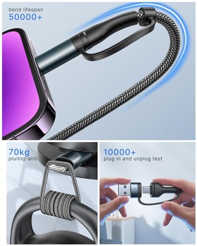 4 in 1 Charging Cable, USB C Lightning Adapter USB C to USB C 60W PD [Fast Charging & Data Sync] 4 in 1 Multi Charger for iPhone 16 15 14 13 12,MacBook Pro 2023 iPad mini 6/Pro,Samsung Galaxy S22 S21 - color: Black, size: 3FT