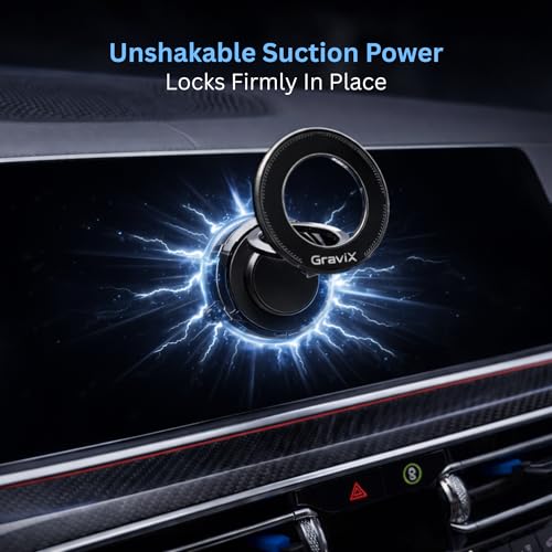 GraviX Magnetic Car Phone Holder for MagSafe, Powerful Magnet, Strong Suction, Anti-Vibration ARM, 360° Adjustable Dashboard & Windshield Car Mount