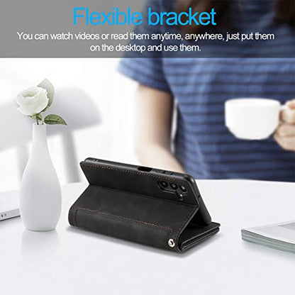 EYZUTAK Wallet Phone Case for Samsung Galaxy A17 5G/A26 5G, Retro Matte 9 Card Holder Slots Zipper Pocket Handbag Case PU Leather Magnetic Closure Kickstand with Wrist Strap Flip Purse Cover - Black - color: Black, size: Samsung Galaxy A17 5G/A26 5G