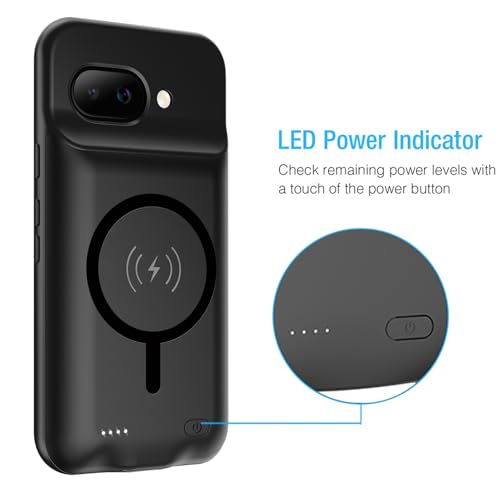 Battery Case for Google Pixel 9a, Upgraded 10000mAh Portable Protective Charging Case with Wireless Charging Compatible for Google Pixel 9a (6.3 inch) Battery Pack Charger Case with Carplay (Black) - size: Google Pixel 9a -10000mAh