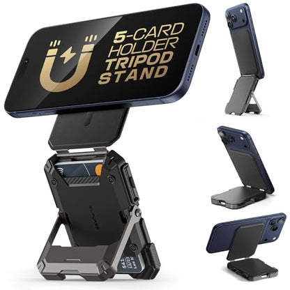 SUPCASE for MagSafe Wallet with Adjustable Stand, Hold 5 Cards, Black | RFID Blocking, Strong Magnetic Lock, Magnetic Wallet for Men, Phone Card Holder Tripod for iPhone 17/16/15/14/13/12 Series - color: Black