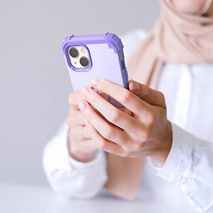 IDweel for iPhone 15 Case with Tempered Glass Screen Protector, 3 in 1 Shockproof Slim Hybrid Heavy Duty Hard PC Cover Soft Silicone Bumper Full Body Case,Purple - color: Purple