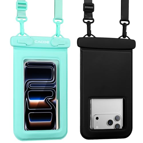 CACOE Floatable Waterproof Phone Pouch 2 Pack Up to 9.0", Black+Green | Floatable, IPX8 Waterproof Phone Case,Adjustable Lanyard,Dry Bags for Beach/Cruise/Travel/Camping/Kayak/Vacation Essentials - color: Black+Green#1, size: Up to 9.0"-Floatable