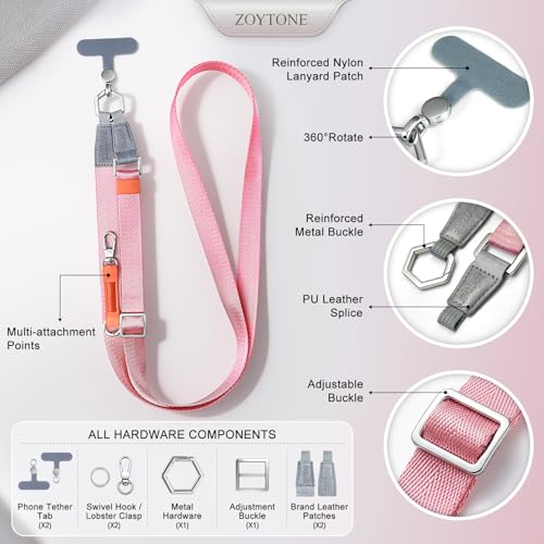 Phone Lanyard Crossbody, Adjustable Ergonomic Shoulder Phone Strap - color: Pink