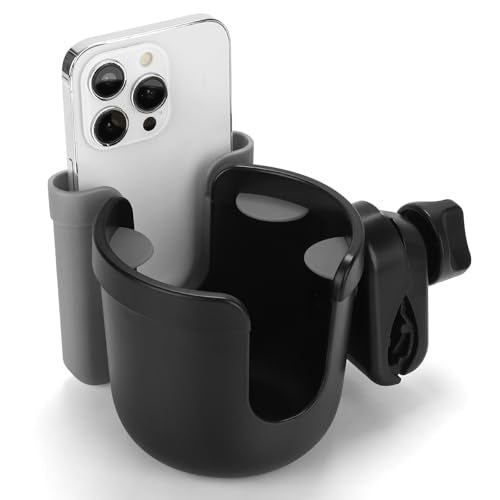 Accmor Wheelchair Cup Holder with Phone Holder, ﻿Universal 360° Rotatable Walker Cup Holder Rollator Scooter Accessory - color: Grey