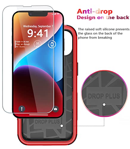 Diverbox for iPhone 14 Case [Shockproof] [Dropproof] [Tempered Glass Screen + Camera Lens Protector],Heavy Duty Protection Phone Case Cover for Apple iPhone 14 (Red-3in1) - color: RED-3in1