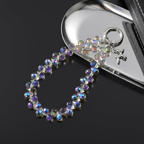 richginker Crystal Beaded Phone Wrist Strap with Tether Tab, Light Purple - color: Light Purple