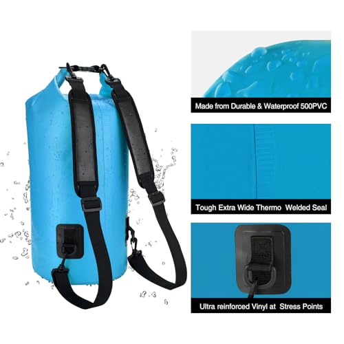 Piscifun Dry Bag, Waterproof Floating Backpack 10L/20L/30L/40L | Waterproof Phone Case, Adjustable shoulder straps, Roll-top closure keeps gear dry, Ideal for Boating, Kayaking, Fishing - color: Light Blue, style: 40l