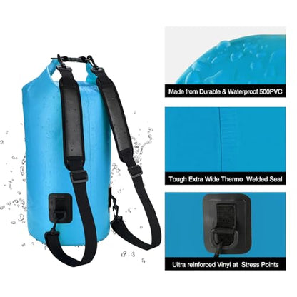 Piscifun Dry Bag, Waterproof Floating Backpack 10L/20L/30L/40L | Waterproof Phone Case, Adjustable shoulder straps, Roll-top closure keeps gear dry, Ideal for Boating, Kayaking, Fishing - color: Light Blue, style: 40l