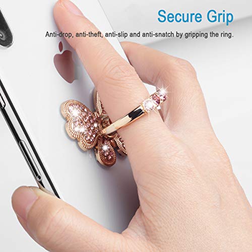 Finger Ring Stand Grip,2 Pack Luxury Glitter Diamond Universal Metal Kickstand for iPhone 16/15/14/13 Pro Max, Galaxy S24/S23/S22 Ultra, Finger Ring Grip Holder for All Smartphone, Pink/Bowknot