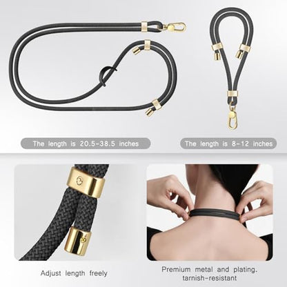 UKON Cell Phone Lanyard,Crossbody Lanyard and Wrist Strap Premium Metal Buckle Phone Charms with 2 X Phone Patch Compatible with All Smartphone(Black) - color: Black