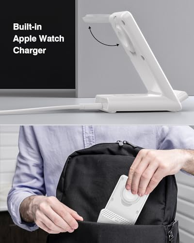 Wireless Charging Station,3 in 1 Charging Stand for Apple Multiple Devices - color: White