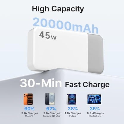 NOBIS 45W 20000mAh Portable Charger Power Bank Fast Charging - color: White