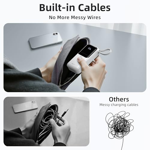 Portable Charger Power Bank Fast Charging,10,000mAh Battery Pack with Built in USB C & Lightning Cable,PD 30W Output for iPhone 17/16/15 Series,LED Display,4 Outputs for Samsung,Android etc