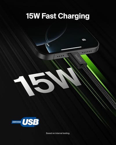 Belkin USB A to USB C 15W Braided Cable 2 Pack, 9.9ft iPhone Charger Cord - color: Black, style: 9.9 ft - 2 pack