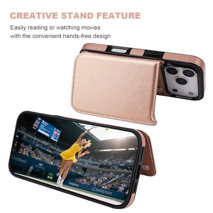 ONETOP for iPhone 17 Pro Wallet Case with Credit Card Holder,Rosegold | Kickstand,ID/Cash Holder,Case Wallet with Card Slots,Double Magnetic Clasp,Durable PU Leather Shockproof Cover for Women Men - color: Rose Gold