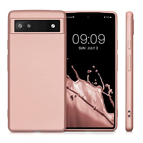 kwmobile Case Compatible with Google Pixel 6a Case - Soft Slim Metallic TPU Silicone Cover - Metallic Rose Gold - color: metallic rose gold