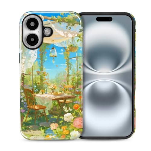 Case for iPhone 16, Shockproof Hybrid Protective Phone Case, Dual-Layer Drop Protection Anti-Scratch, Sunny Garden - color: Sunny Garden, size: iPhone 16