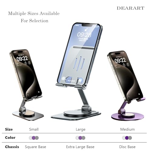 DEARART Grey Cell Phone Stand, 360° Adjustable Phone Stand for Desk, Foldable Phone Holder Fully Carried Easily, Disc Base - color: Grey ( Disc Base )