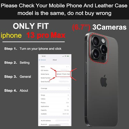 Genuine Leather Wallet Case for iPhone 13 Pro Max, Brown | 2-in-1 Magnetic Detachable, Flip Folio with Card Slots, RFID Blocking, Shockproof Protection, Wireless Charging - color: Brown, size: 13 Pro Max 6.7‘’