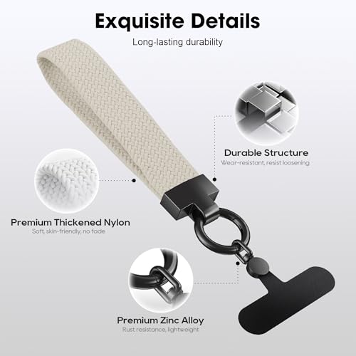 Elastic Phone Lanyard with Phone Tabs, Stretchy Braided Cellphone Wrist Strap and Keys Keychain - color: Normal Stone