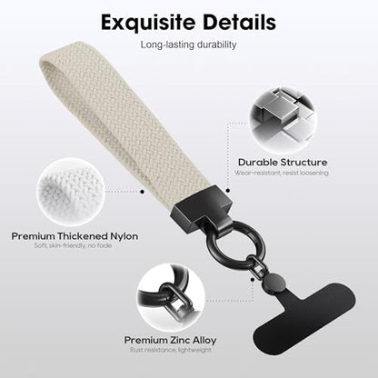 Elastic Phone Lanyard with Phone Tabs, Stretchy Braided Cellphone Wrist Strap and Keys Keychain - color: Normal Stone