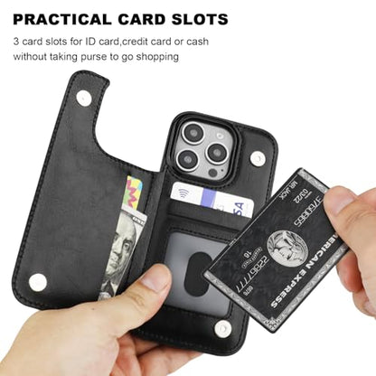 ONETOP for iPhone 16 Pro Wallet Case with Credit Card Holder,Black | Kickstand,ID/Cash Holder,Case Wallet with Card Slots,Double Magnetic Clasp,Durable PU Leather Shockproof Cover for Women Men - color: Black
