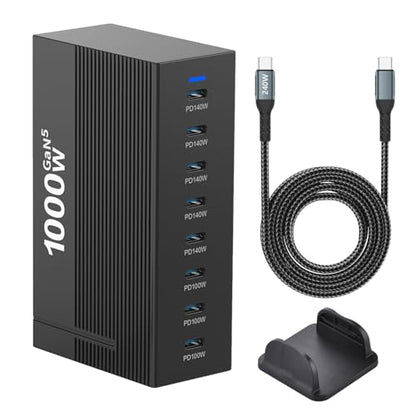 1000W 8-Port GaN5 Desktop Charging Station, High-Power USB Charging Hub with 5X 140W and 3X 100W PD Ports, Fast Charger for Laptops, Tablets, and Smartphones - size: 1000WGaN5