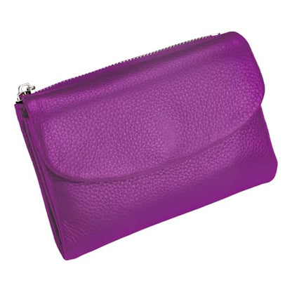 Unisex Pebble Leather Wallet, 5.3In Short Genuine Leather Coin Card Holder, Unisex Clutch Bags, Can Hold Coins, Id Cards - color: Bright Purple
