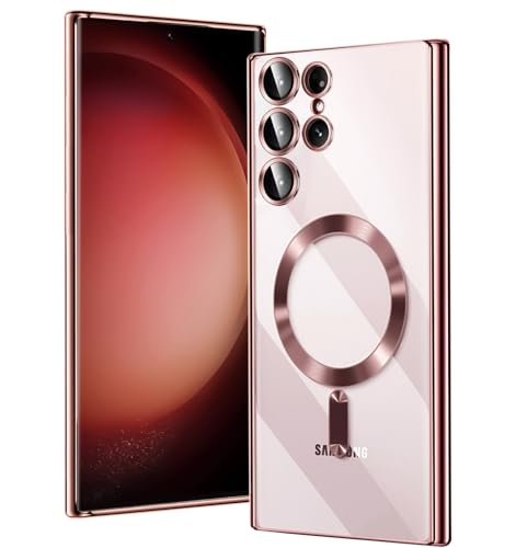 Magnetic Glossy Case for Samsung Galaxy S23 Ultra,S23 Ultra Phone Case Slim Clear Luxury with Camera Protector [Compatible with MagSafe], Shockproof TPU Cover for Samsung S23 Ultra Cases-Rose Gold - color: Rose Gold, size: Samsung Galaxy S23 Ultra