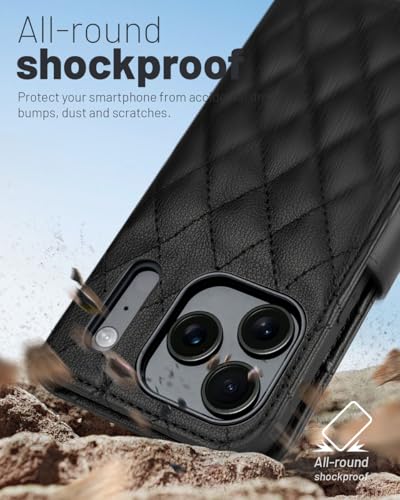 OCASE Compatible with iPhone 17 Pro Wallet Case, PU Leather Flip Folio Case with Card Holders RFID Blocking Kickstand [Shockproof TPU Inner Shell] Phone Cover 6.3 Inch 2025, Diamond Check Black - color: Diamond Check Black