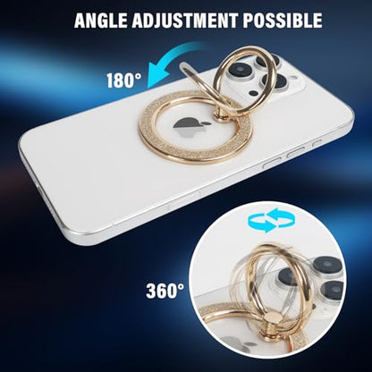 Guppy Magnetic Phone Ring Holder, Glitter Magnet Finger Ring Grip Stand Holder, 360° Rotation with Cell Phone Ring Stand, Compatible with MagSafe for iPhone 17 Pro Max 16 15 14 13 12All-Gold - color: Gold
