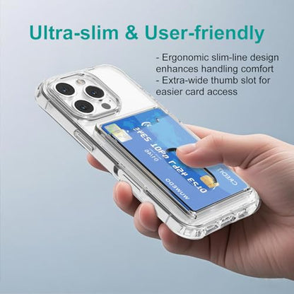 for iPhone 16 Pro Clear Wallet Case with an RFID Blocking Card, Holds 1-2 Credit Cards, Anti-Yellowing, Hybrid Protective Phone Case with Card Holder, 6.3" 2024 - color: RFID BC Clear, size: iPhone 16 Pro