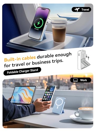Magnetic Portable Charger, 10000mAh Wireless Power Bank with 20W USB-C Fast Charging, Foldable Stand & LED Display Magnetic Battery Pack, Compatible with iPhone 17/16/15/14, Sky Blue - color: Sky Blue