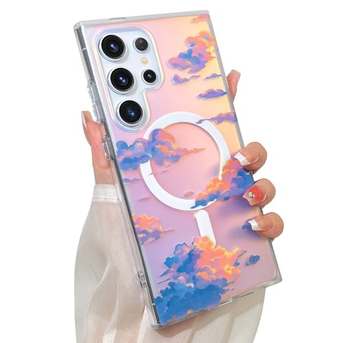 Cute Case for Samsung Galaxy S24 Ultra Case, Iridescent Clouds | Compatible with Magsafe, Aesthetic Twilight Sky Pattern Design for Women Girls, Girly Glitter Magnetic Phone Cover - color: Twilight Sky, size: Samsung Galaxy S24 Ultra