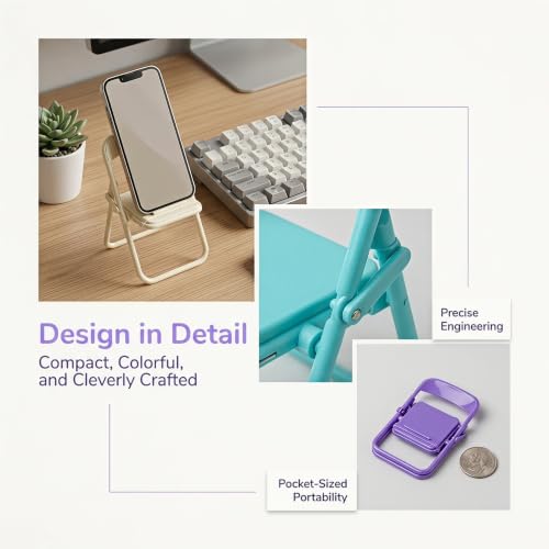 4Pcs Mini Folding Chair Phone Stand, Candy Color Portable Foldable Mobile Holder, Cute Creative Desk Accessory for Cellphones