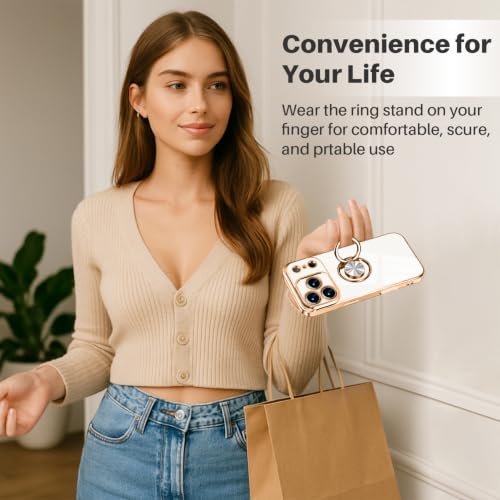 Dinick White for iPhone 17 Pro Case with Ring Holder Kickstand - color: White, size: 6.3'' iPhone 17 Pro