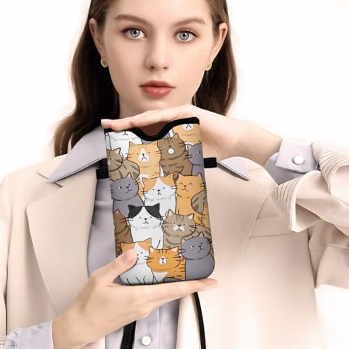 Universal Phone Sleeve Pouch with Crossbody Strap 7.6 X 4.3 Inches Shockproof Water Resistant Mobile Protection Bag-Cats Neoprene Phone Pouch Bag - color: Cats-Phone Pouch