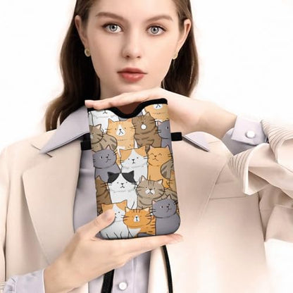 Universal Phone Sleeve Pouch with Crossbody Strap 7.6 X 4.3 Inches Shockproof Water Resistant Mobile Protection Bag-Cats Neoprene Phone Pouch Bag - color: Cats-Phone Pouch